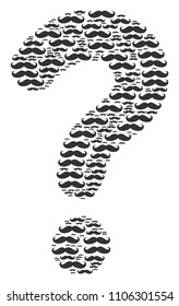 Question mark figure made from gentleman moustache items. Vector gentleman moustache icons are composed into question mark collage.