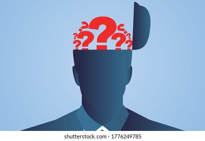 Marcador de preguntas lleno de la cabeza de un empresario