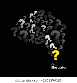 Question mark in front on dark of shape brain background