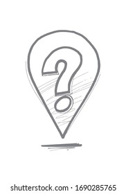 question mark in geolocation marker, freehand drawing, vector image