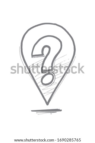 question mark in geolocation marker, freehand drawing, vector image