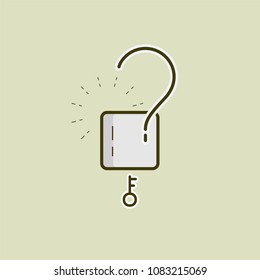 Question mark gimmick as unlocking a lock represent  solving a problem. Vector illustration. 