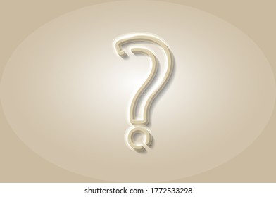 Question mark glowing 3D symbol, card template. Realistic vector illustration. Beige background.