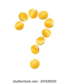 Question mark of gold coins, isolated on white background