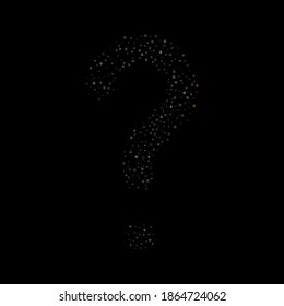 Marca de pregunta Glitter Stars de oro. Lujoso Confetti. Pequeña chispa dispersa. Elemento de brillo de flash. Una pequeña luz mágica aleatoria. Fondo negro de caída estelar. Año Nuevo, ilustración del vector de Navidad.