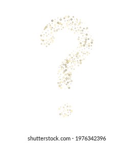 Question mark Gold Glitter Stars. Luxury Shiny Confetti. Scattered little sparkle. Flash glow element. Random magic tiny light. Stellar fall white background. New Year, Christmas Vector illustration.