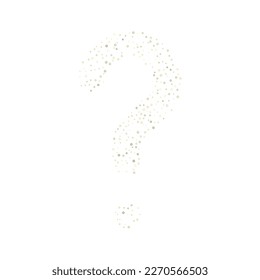 Question mark Gold Glitter Stars. Luxury Shiny Confetti. Scattered little sparkle. Flash glow element. Random magic tiny light. Stellar fall white background. New Year, Christmas Vector illustration.