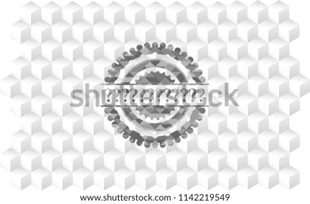 Question Mark grey emblem. Vintage with geometric cube white background
