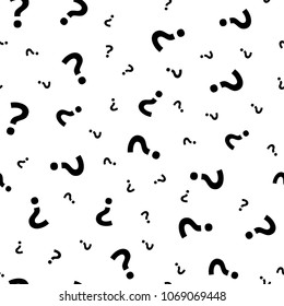Question mark grunge seamless pattern. Query marks random vector repeat background. Interrogation and chaotic question illustration svg