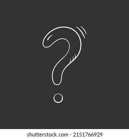 Question mark hand drawn in doodle style, vector illustration. Icon question symbol for print and design. Quiz and Exam concept, isolated element on a black background. Graphic sign ask and fqa