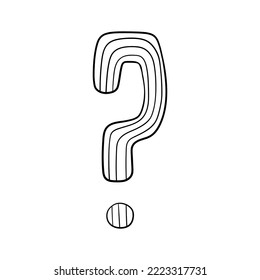 Marca de pregunta dibujada a mano en forma de doodle, ilustración vectorial. Símbolo de pregunta de icono para impresión y diseño. Concepto Prueba y examen, elemento aislado sobre fondo blanco. Solicitud de signo gráfico y fqa