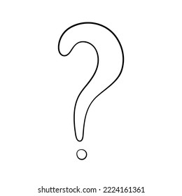 Marca de pregunta dibujada a mano en forma de doodle, ilustración vectorial. Símbolo de pregunta de icono para impresión y diseño. Concepto Prueba y examen, elemento aislado sobre fondo blanco. Solicitud de signo gráfico y fqa
