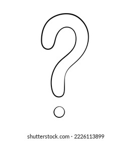 Question mark hand drawn in doodle style, vector illustration. Icon question symbol for print and design. Quiz and Exam concept, isolated element on a white background. Graphic sign ask and fqa