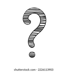 Question mark hand drawn in doodle style, vector illustration. Icon question symbol for print and design. Quiz and Exam concept, isolated element on a white background. Graphic sign ask and fqa