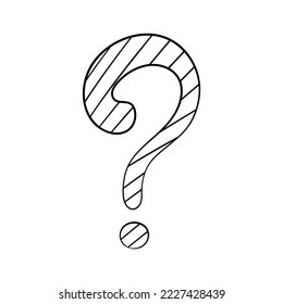 Question mark hand drawn in doodle style, vector illustration. Icon question symbol for print and design. Quiz and Exam concept, isolated element on a white background. Graphic sign ask and fqa