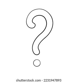 Marca de pregunta dibujada a mano en forma de doodle, ilustración vectorial. Símbolo de pregunta de icono para impresión y diseño. Concepto Prueba y examen, elemento aislado sobre fondo blanco. Solicitud de signo gráfico y fqa