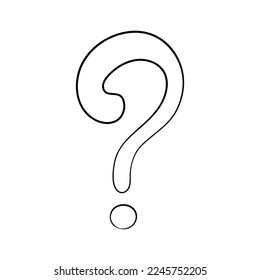 Question mark hand drawn in doodle style, vector illustration. Icon question symbol for print and design. Quiz and Exam concept, isolated element on white background. Graphic sign ask and fqa
