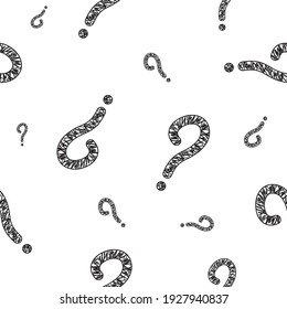 Question mark hand drawn seamless pattern. Vector illustration in black and white.