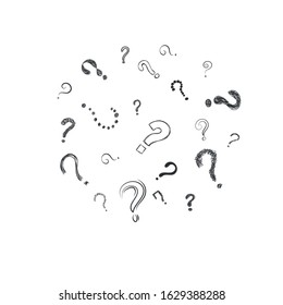 Question mark. Hand drawn signs interrogation, scribble symbols. Cartoon sketch style interrogation to ask questions drawn with a pen and marker, doodle. Vector illustration EPS 10