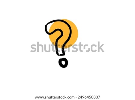 question mark, hand drawn with small yellow color, vector illustration.