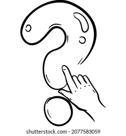 A question mark with a hand on it that points a finger sketch vector illustration hand draw