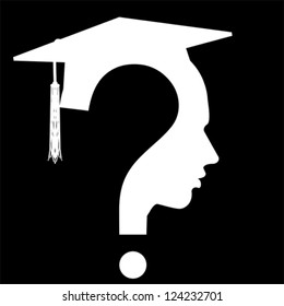 question mark head with Education Cap symbol, vector