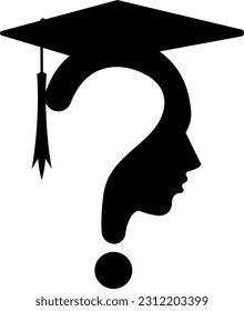 Question mark head with Graduation Cap icon isolated on white. Educated student concept, vector