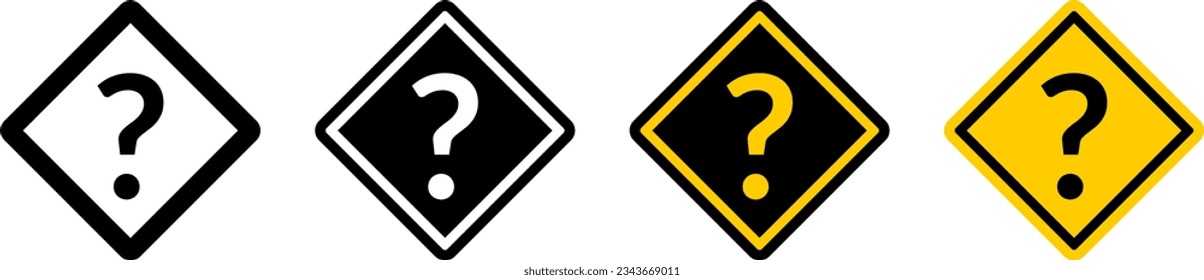 Question Mark Help or Support Icon Set with a Traffic Sign Style Diamond Shape. Vector Image.