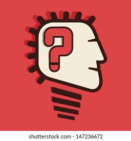 question mark in human face bulb vector