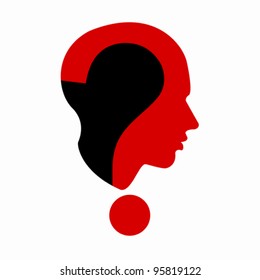 Question mark human head symbol isolated on white. Education and idea concept, vector