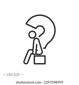question mark icon, big problem decisions, sad human, thin line symbol - editable stroke vector illustration