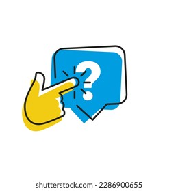 Question mark icon. Button, ui, web. Media question mark. Hand click finger question mark icon vector