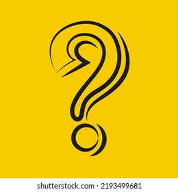 Fragezeichen-Symbol im Cartoon-Stil. Hilfesymbol. FAQ-Zeichen auf gelbem Hintergrund. Quiz-Vektorsymbol.