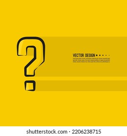 Question mark icon in cartoon style. Help symbol. FAQ sign on yellow background with shadow. Quiz vector symbol.