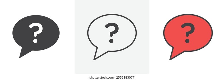 Question mark icon collection in black and colored style.