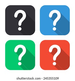 question mark icon - colored illustration (gray, blue, green, red) with long shadow