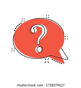 Question mark icon in comic style. Discussion speech bubble cartoon vector illustration on white isolated background. Faq splash effect business concept.