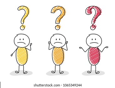 Question mark icon with confused stickman - collection. Vector.