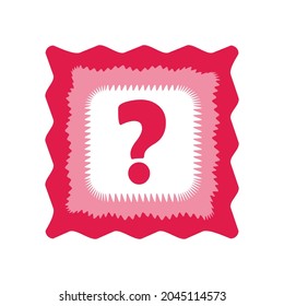 icono de signo de interrogación en un marco cuadrado redondeado con borde ondulado, rojo aislado en fondo blanco