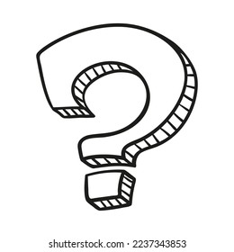 Question mark icon in doodle style. Help symbol. FAQ sign on white background. Quiz vector symbol.