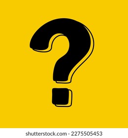 Icono de signo de interrogación en estilo doodle. Símbolo de ayuda. Frase de emergencia en el fondo amarillo.