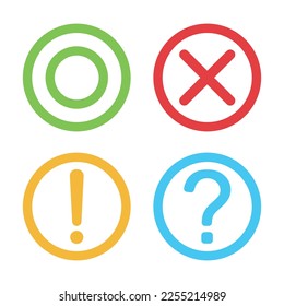 Icono de signo de interrogación, signo de exclamación, ilustración vectorial true y false en fondo blanco.