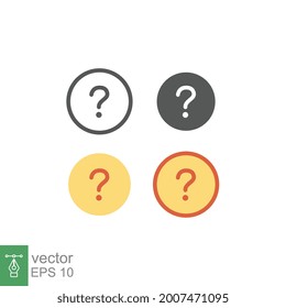 Question mark icon. Faq discussion speak symbol, talk investigation in round. Help problem information pictogram. Outline, filled, flat solid style vector illustration design on white background EPS10
