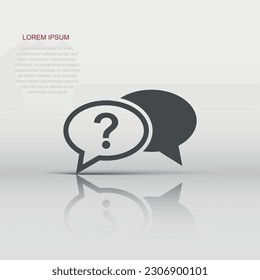 Question mark icon in flat style. Discussion speech bubble vector illustration on white isolated background. Question business concept.