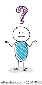 Question mark icon with funny stickman - business concept. Vector.