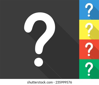 question mark icon - gray and colored (blue, yellow, red, green) vector illustration with long shadow