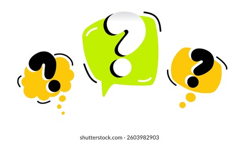 Question mark icon. Help symbol. FAQ sign. minimal outline. orange, black, green . vector illustration in flat style.