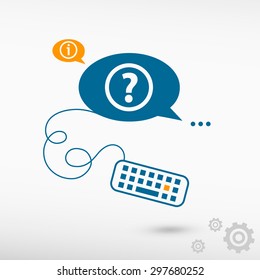 Question Mark Icon And Keyboard On Chat Speech Bubbles. Line Icons For Application And Creative Process.