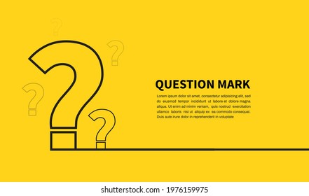 Question mark icon on yellow background. FAQ sign. Space for text. Design elements. Vector illustration