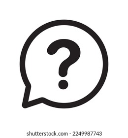 Question mark Icon in outline speech bubble isolated flat design vector illustration on white background.